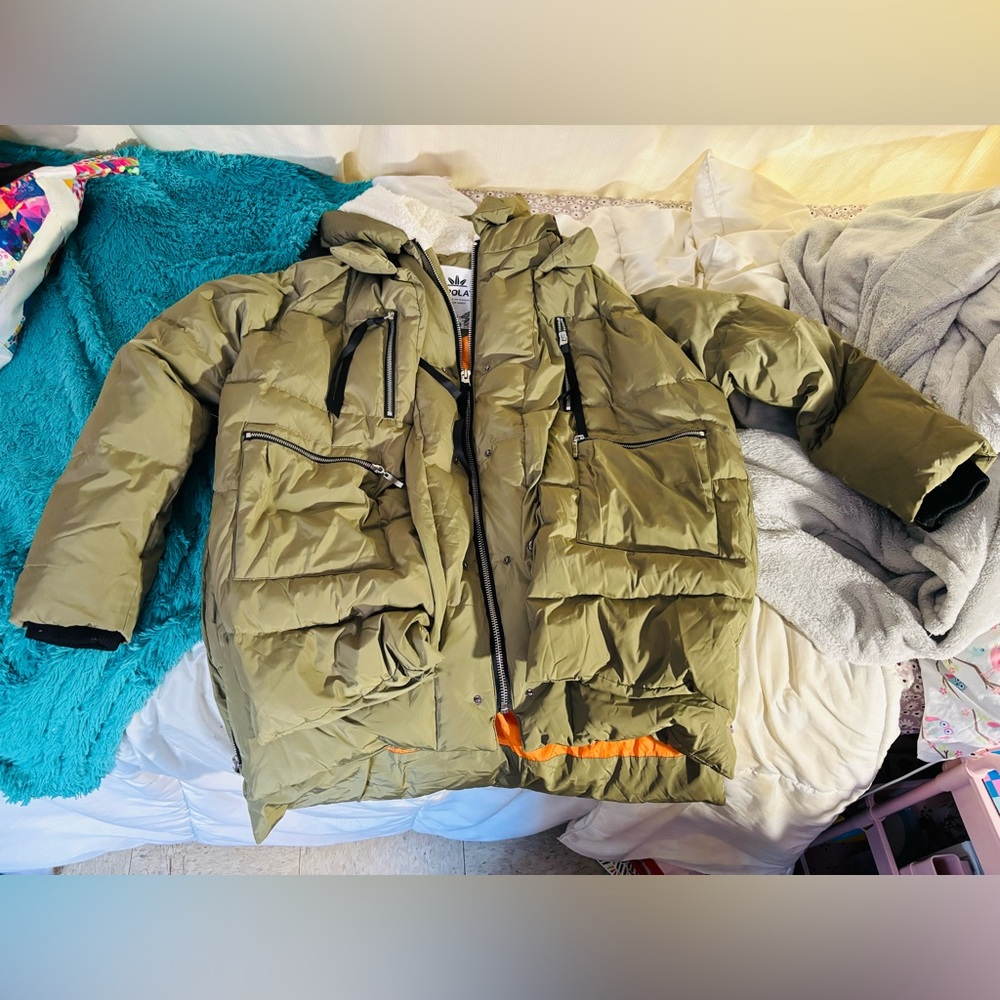 OROLAY Women’s Olive Puffer Jacket with Hood, Size 2XL - Picture 2 of 5